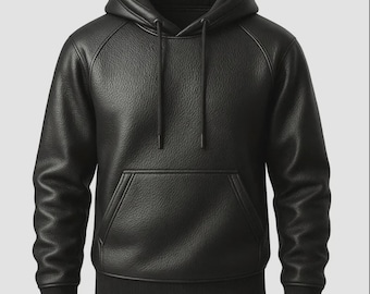 Mens Lambskin Leather Hoodie Pullover Biker Streetwear Real Leather Hooded Jacket