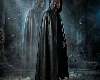 Leather Hooded Cloak, Medieval Renaissance Cape, Ren Fair Costume