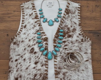 Women’s Hair On Cowhide Vest Rustic Western Boho Biker Handmade Waistcoat