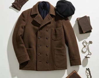 Godfather Part II Brown Wool Peacoat Men Vintage Robert De Niro Inspired Classic Coat