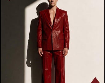 Handmade Men's Leather Blazer Suit | Wide Leg Trousers Set, Made to Measure