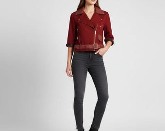 Chaqueta roja de Aerith Gainsborough para cosplay de Final Fantasy 7, abrigo de cuero corto