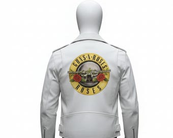 Guns N Roses White Rock Biker Jacket for Men, Handmade Motorcycle Concert Wear