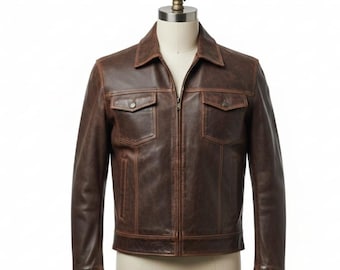 Brown Leather Biker Jacket Men Two Tone Vintage Moto Handmade Motorcycle Coat Outerwear