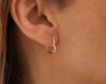 14K Heart Hoops| 14K Yellow Gold Heart Hoop Earring - Love| Real