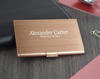 Porta biglietti da visita personalizzato in acciaio inossidabile, custodia per biglietti da visita personalizzata, custodia in metallo inciso, regalo aziendale per scrivania da ufficio