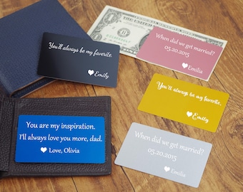 Tarjeta de aluminio para billetera: Inserto de bolsillo personalizado con grabado a doble cara - Accesorio personalizado - Regalo para su pareja