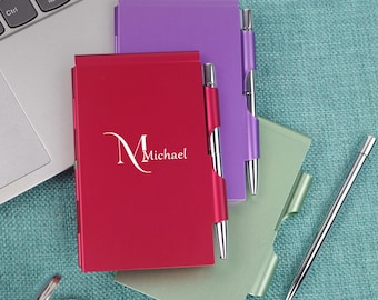 Bloc de notas de aleación de aluminio personalizado con bolígrafo: cuaderno de bolsillo de metal grabado/regalo de oficina para él y ella