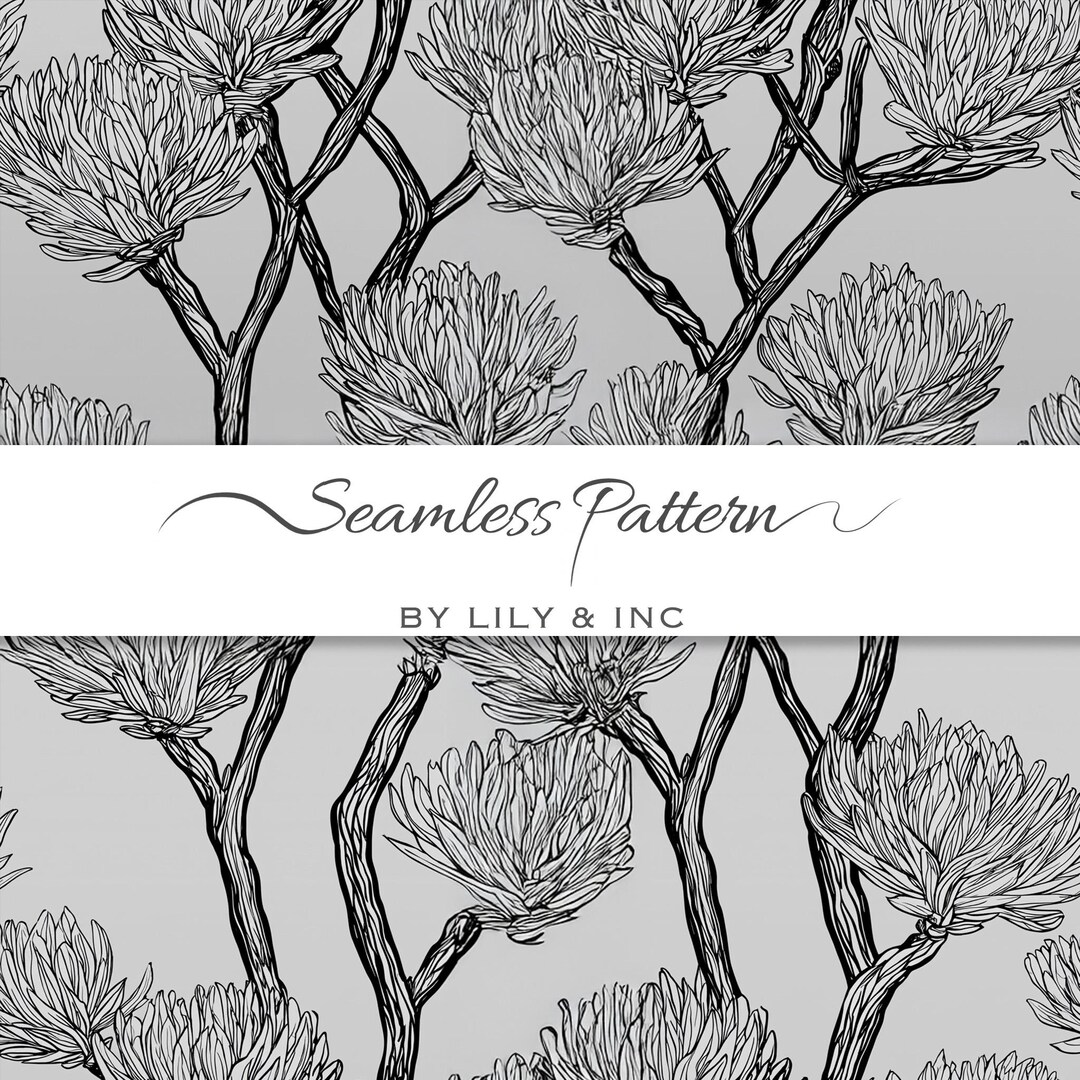 Seamless Hand Drawn Floral Pattern – Black and White Botanical Line Art ...