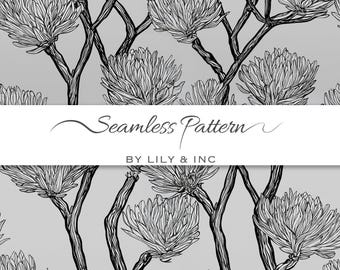 Hand Drawn Floral Pattern – Black and White Botanical Design (Digital Download)