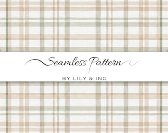 Neutral Plaid Seamless Pattern – Tartan Gingham Fabric Design (Digital Download)