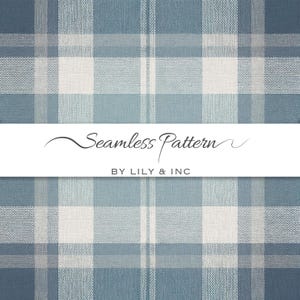 May include: A seamless pattern design in shades of blue and white, featuring a plaid or checkered pattern. The text "Seamless Pattern" is displayed across the center, with "BY LILY & INC" below it. The pattern has a textured appearance.