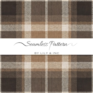 May include: A seamless plaid pattern in shades of brown, tan, and cream. The design features a classic grid of intersecting lines, creating a textured, woven appearance. The text "Seamless Pattern" and "BY LILY & INC" are displayed in white.