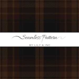 May include: A seamless plaid pattern in shades of brown and black. The design features intersecting lines forming a classic tartan or check pattern. The text "Seamless Pattern" and "BY LILY & INC" are displayed on a white banner.