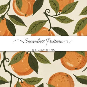 Sömlöst mönster med citrus och apelsin – handmålade frukter och blad (digital nedladdning)