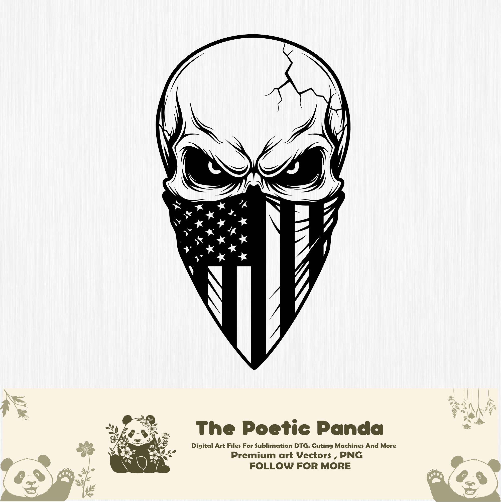 アメリカ国旗付きバンダナスカルベクターイラスト、スカルSVG、スカル 