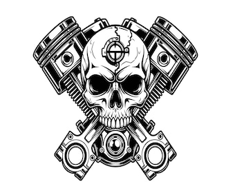 SVG de crâne de moteur de moto : conception de silhouette de motard (téléchargement numérique)