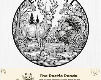 Eat Local SVG PNG | Hunting AND Fishing Cut File with Deer, Turkey and Catfish, Outdoorsman Hat Patch Design for Laser Engraving, shop local