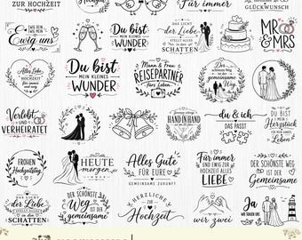 German Wedding SVG Bundle, German Hochzeit Svg,Designs, Frohen Hochzeistag, Du & Ich Svg, Plotter file Bride SVG,  Hochzeit Sprüche