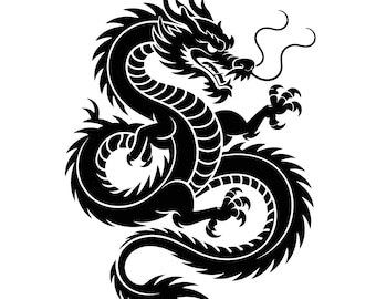 Chinese Dragon Silhouette Vector Art: SVG, PNG, JPG (Digital Download)