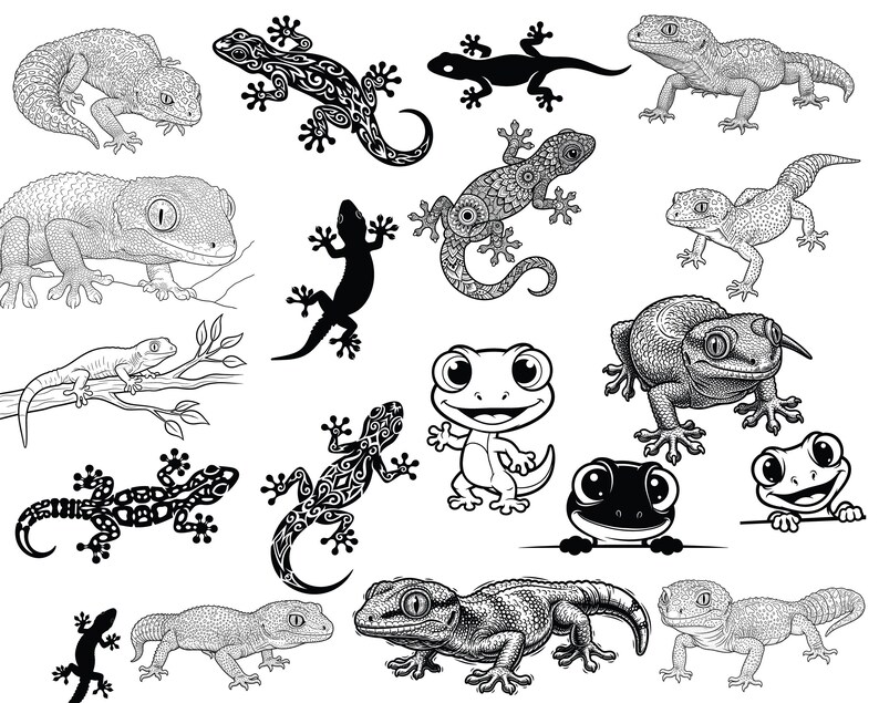 Gecko Silhouette Design Clipart Bundle - Etsy