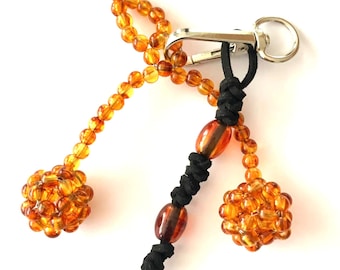 Handmade Bag Charm Cherry Keychain Tactical Lanyard with Bead Key charm Gift key holder