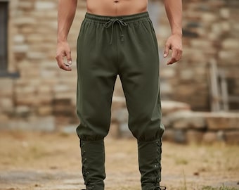 Linen Blend Viking Pants: Lace-Up LARP Cosplay Trousers