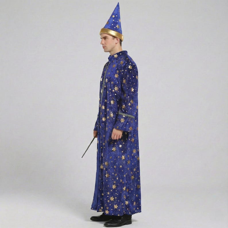 Blue Star Robe Blue Wizard Robe Costume With Gold Star Design, Unisex Fantasy Cloak ...