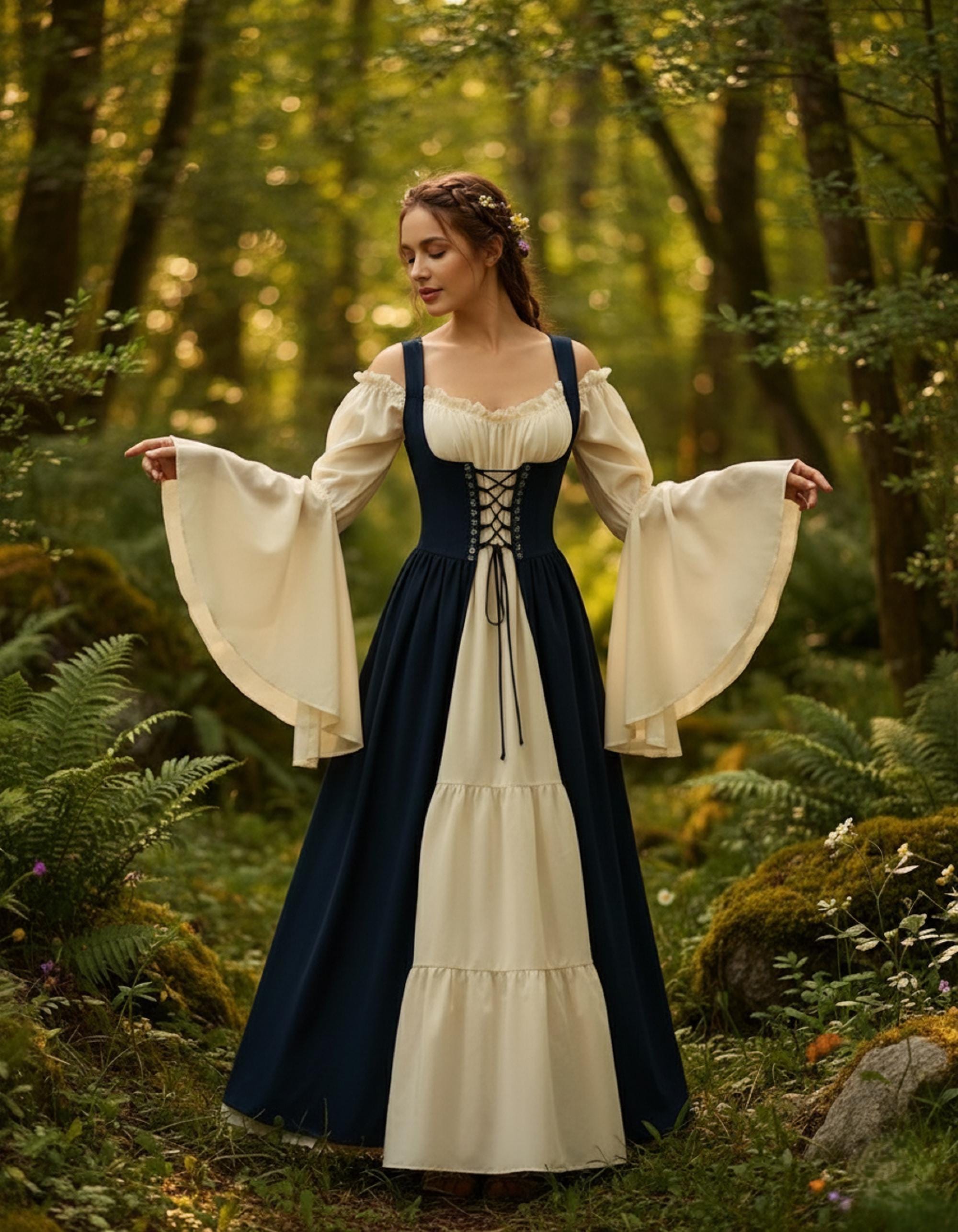 AnyuA Femmes Costumes Médiévaux Renaissance Manches Longues Déguisements Robe Couture De Dentelle, Vin Rouge, XXL