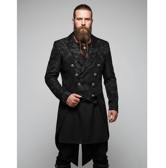 Men's Handmade Brocade Tailcoat: Gothic Steampunk Pirate Costume