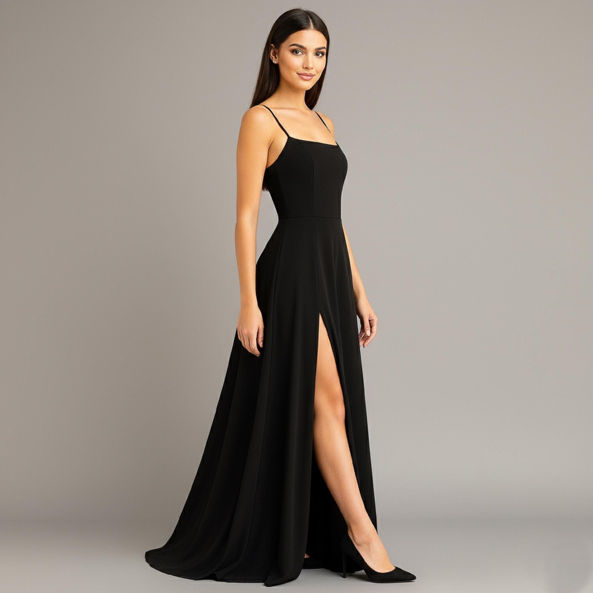 high side slit maxi dress Custom Made Spaghetti Straps High Slit Prom Dresses, Formal Dresses, E –  Shiny Party main image 0