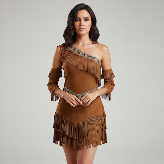 Fringe Costume Dress: Tribal Inspired One-Shoulder Halloween Cosplay