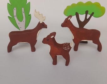 Handgemaakte houten familieset herten