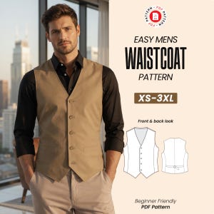 Herren Weste Schnittmuster, PDF, klassischer Westen, anfängerfreundlicher digitaler Download, XS - XXXL