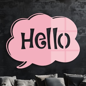 Hello Comic Word Bubble, Handmade Home/Office, Metal Wall Art, Girlpower