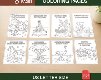 Safari Animal Family Coloring Sheets | 8 Printable Pages of Parent & Baby Safari Animals | Educational Wildlife Coloring Book for Kids