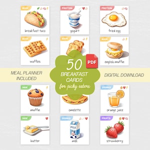 Kids Breakfast Choice Board Printable | Visual Meal Planner for Picky Eaters | Autism Food Cards | 50 Healthy Food Options Templates