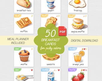 Kinderontbijt keuzebord afdrukbaar | Visuele maaltijdplanner voor kieskeurige eters | Voedselkaarten autisme | 50 sjablonen voor opties voor gezonde voeding