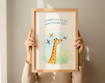 Giraffe Kids Affirmation Poster - “I Stand Tall to See New Possibilities” Printable Wall Art | Growth Mindset Quote for Nursery or Classroom