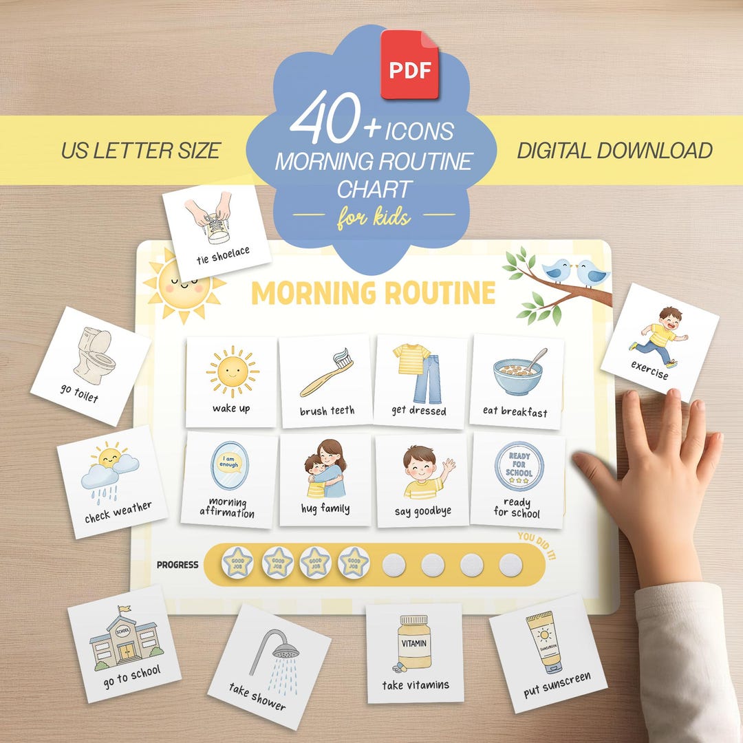 Kids Morning Routine Visual Cards Visual Schedule for Toddlers ...