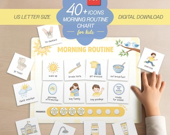 Kids Morning Routine Visual Cards Visual Schedule for Toddlers & Preschoolers Printable Routine Chart with Blank Icons
