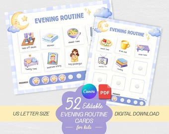 Editable Evening Routine Visual Cards for Therapists Classroom Routine Schedule for Kids 52 Icons 12 Charts for Behavior Support