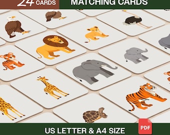 Safari Animal Parent & Baby Matching Cards | Visual Learning Game (Printable)