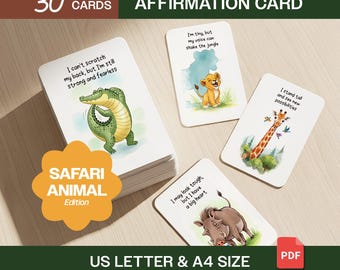 Safari Animal Affirmation Cards for Kids | Fun Facts (PDF Printable)