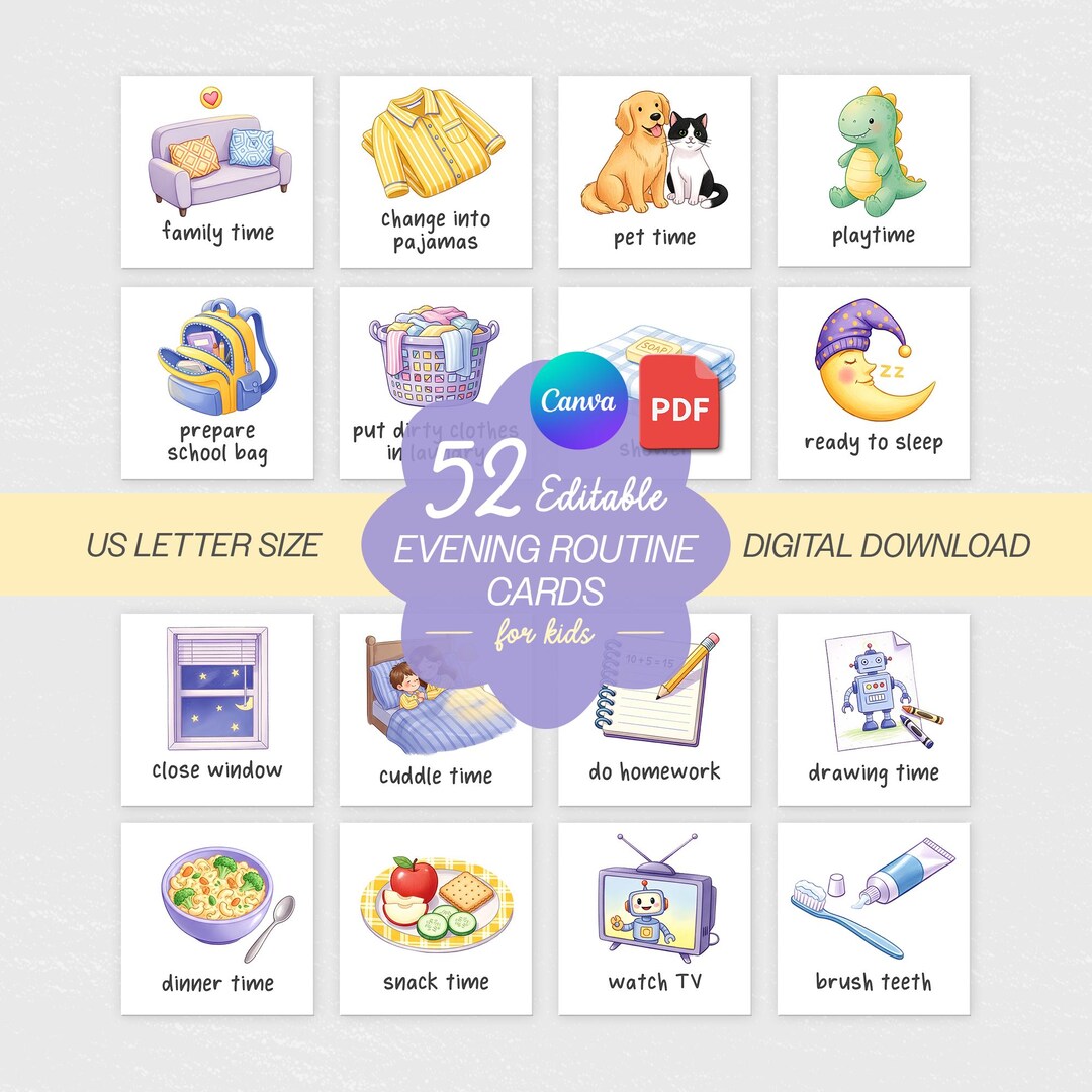 Evening Routine Visual Schedule for Special Need Kids With Autism ...