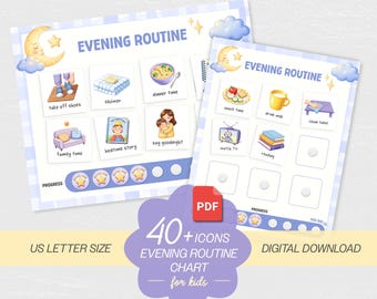 Therapeut Visuelle Routine Karten Abend & Schlafenszeit Printable Set für Kinder Ergotherapie Visueller Ablaufplan Routine Charts