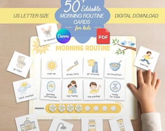 Visuele kaarten ochtendroutine voor kinderen Bewerkbare grafieken Sjablonen dagelijkse taakroutine Afdrukbaar visueel schema voor peuterkleuterschool