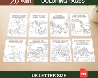 Safari Animal Family Coloring Book | 20 Printable Wildlife Coloring Pages | Parent & Baby Safari Animals