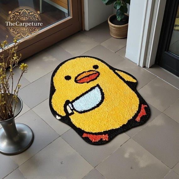Cartoon Duck Tufted Rug – Round Bath Mat, Anti-Slip Area Rug, Aesthetic Funky Rug for Bathroom & Living Room, Home Decor Gift