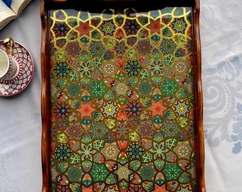 Rectangle Wooden Serving Tray with Handles: Epoxy Art, Rustic Coffee Table Decor